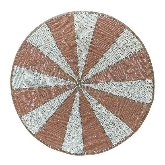 Max Studio Pink & White Candy Stripe Beaded Placemats 15in Set of 2 Holiday New - Picture 3 of 15